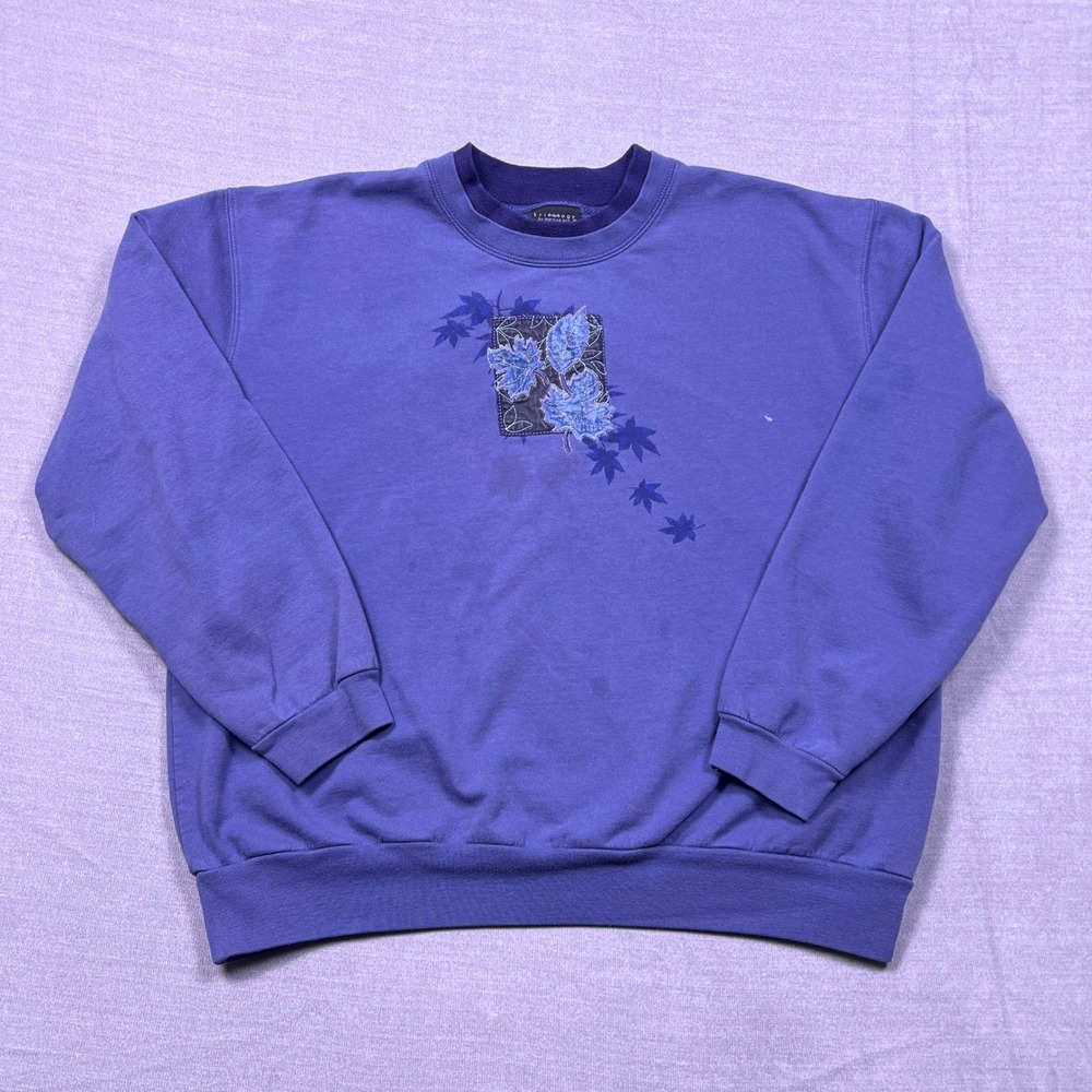 Trilogy by Morning‎ Sun Navy Blue Leaf Print Boxy Sweatshirt Women's XL